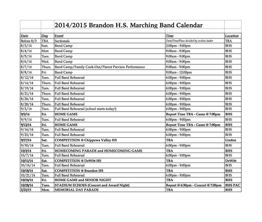 schedules Brandon High School Marching Band